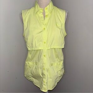 Columbia lime green-yellow sleeveless cotton blend vented fishing shirt Medium